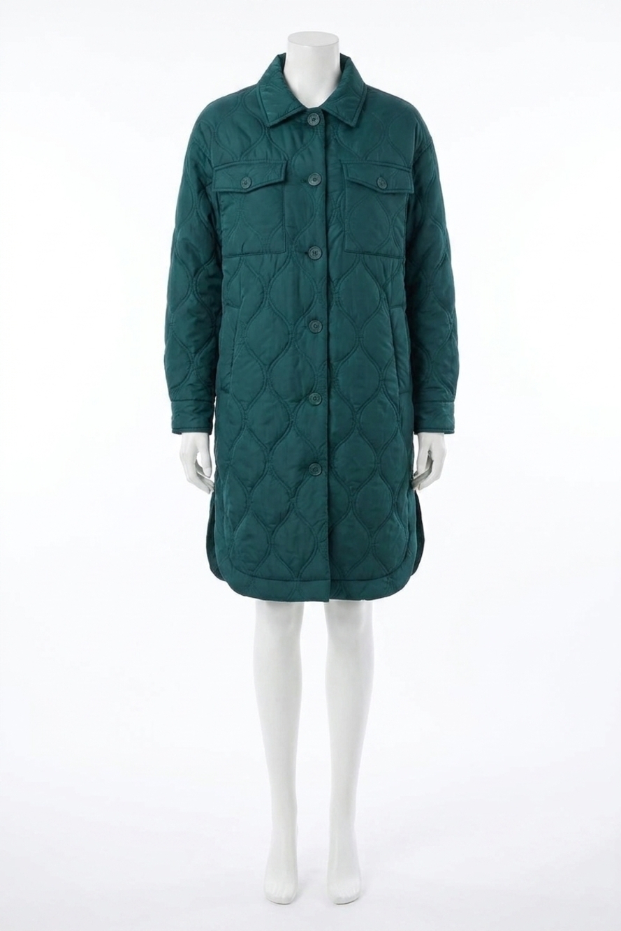 NEW TRIBAL long quilted button-up jacket with pockets in opal green